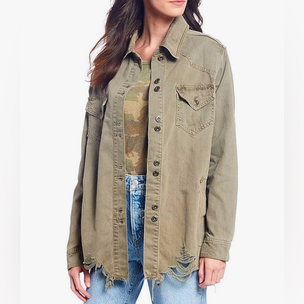 Free People Womens Moonchild Denim Cold Weather Shirt Jacket size Medium M
